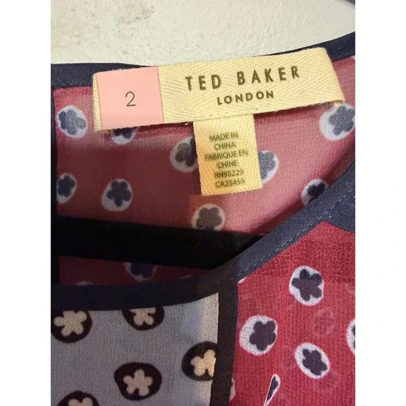 Ted Baker London Colorblock Floral Chiffon Midi Dress Women Sz 2 Old Money Chic - Picture 5 of 8